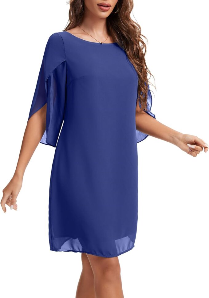 Chiffon Dresses for Women Wedding Guest Elegant Classy Navy Cocktail Dress S – Bild 4