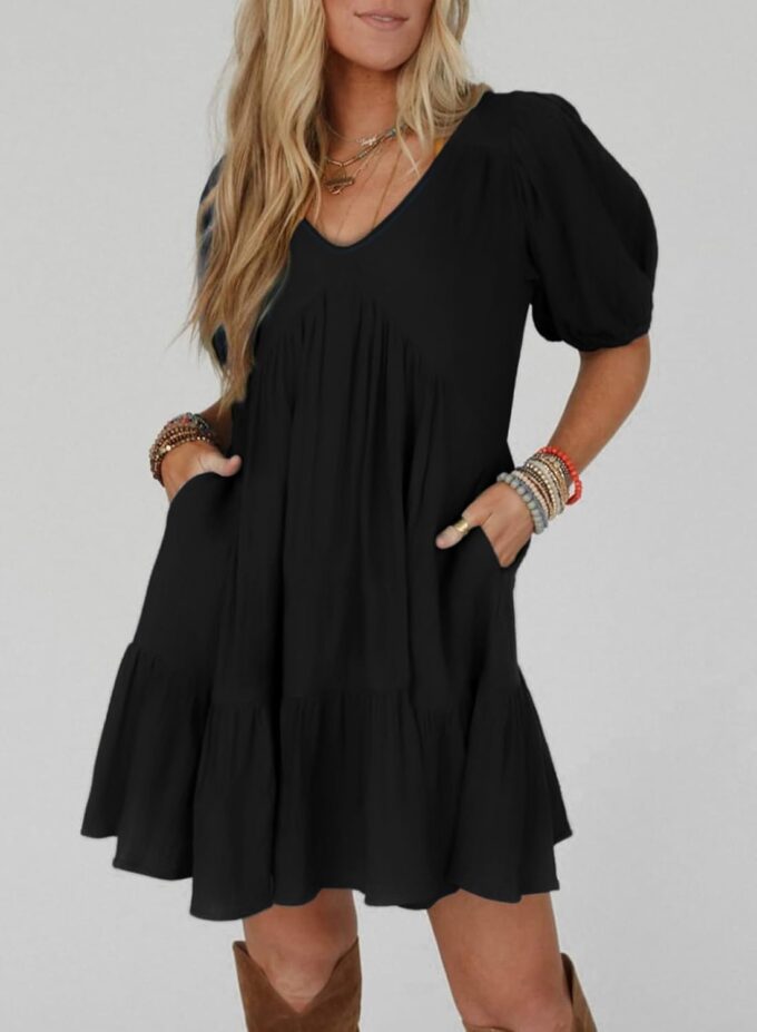 Acelitt Women's Summer Dresses 2025 Beach Casual Deep V Neck Loose Sundress Short Sleeve Mini Dress – Bild 4