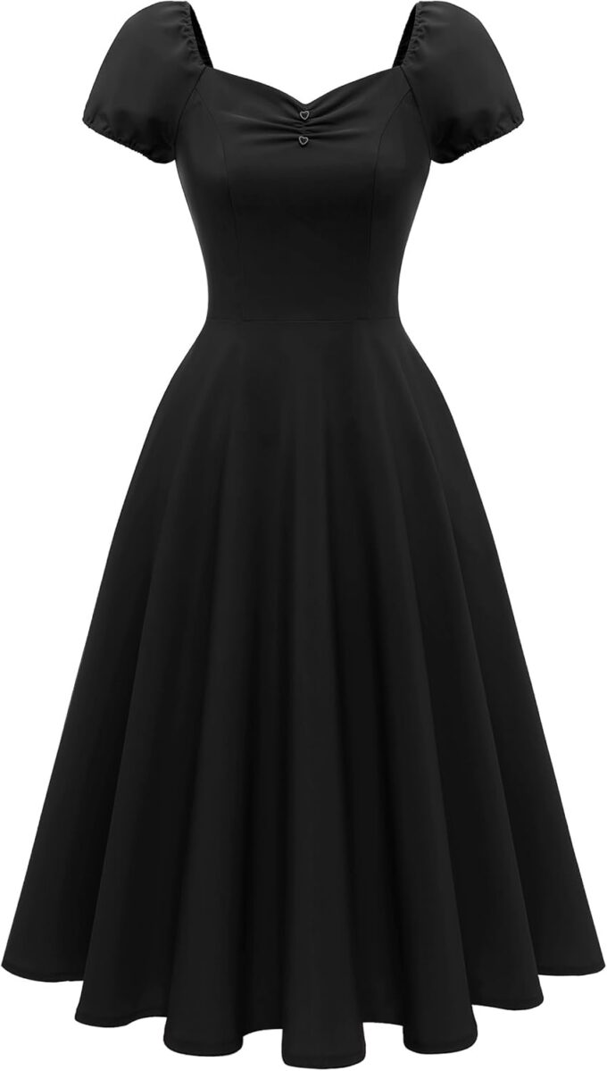 Wedtrend Women's 1940s Dress with Sleeve Midi Vintage Dress Swing Cocktail Dress Retro Cottagecore Dress