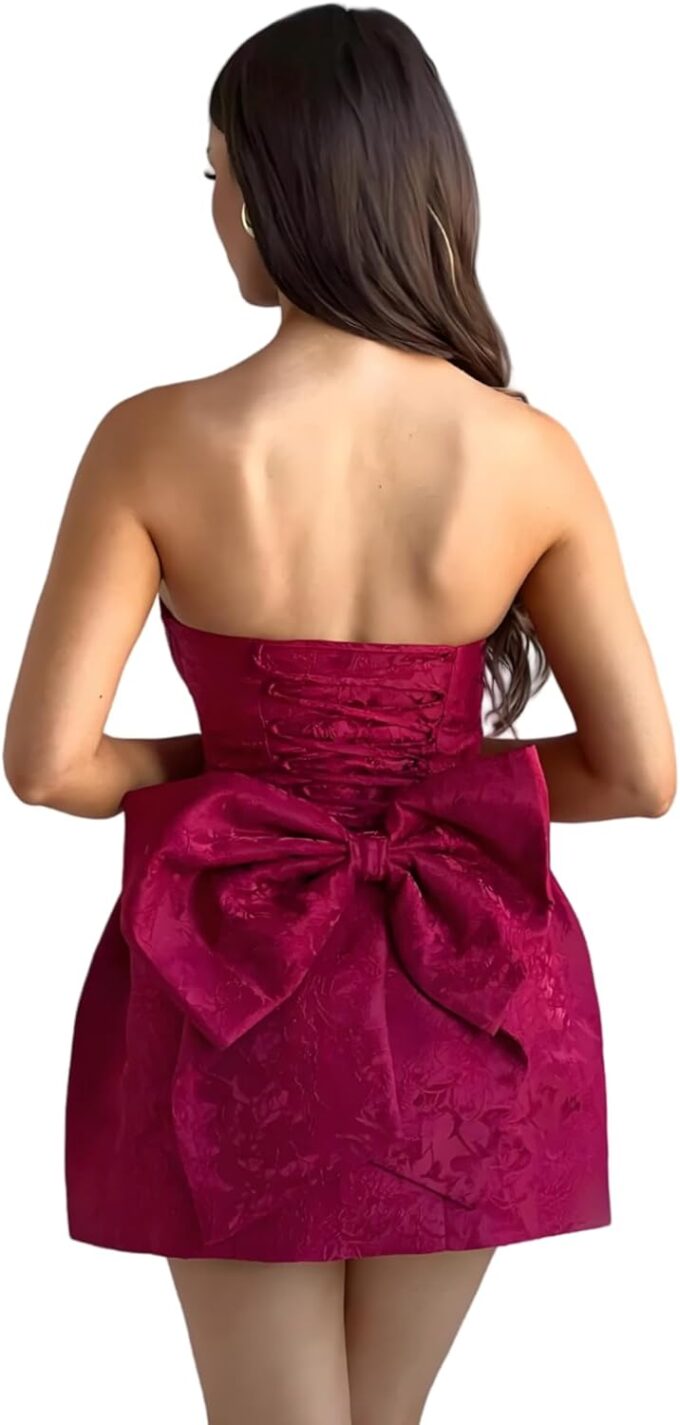JUMISEE Embroidery Satin Homecoming Dress with Bow Modest Strapless Mini Dress A Line Short Prom Dresses Party Gown – Bild 6