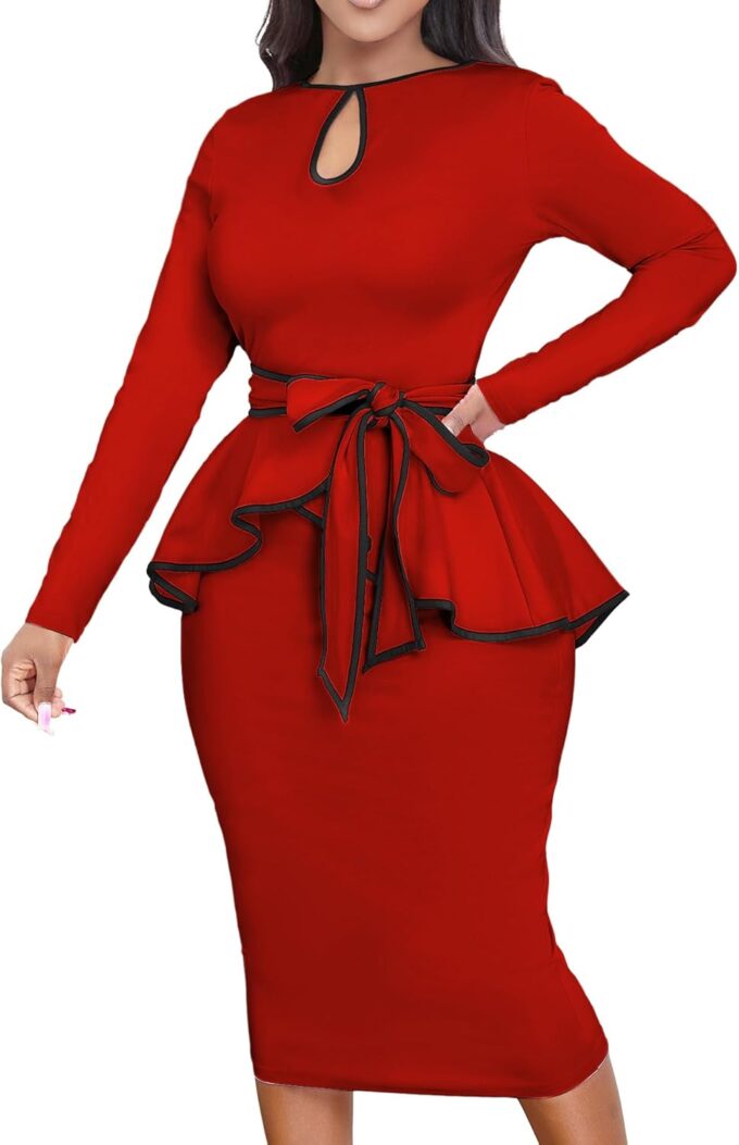 MOJICK Dresses for Women Bodycon Pencil Peplum Vintage Dress Cocktail Party Dresses for Women 2024 – Bild 3