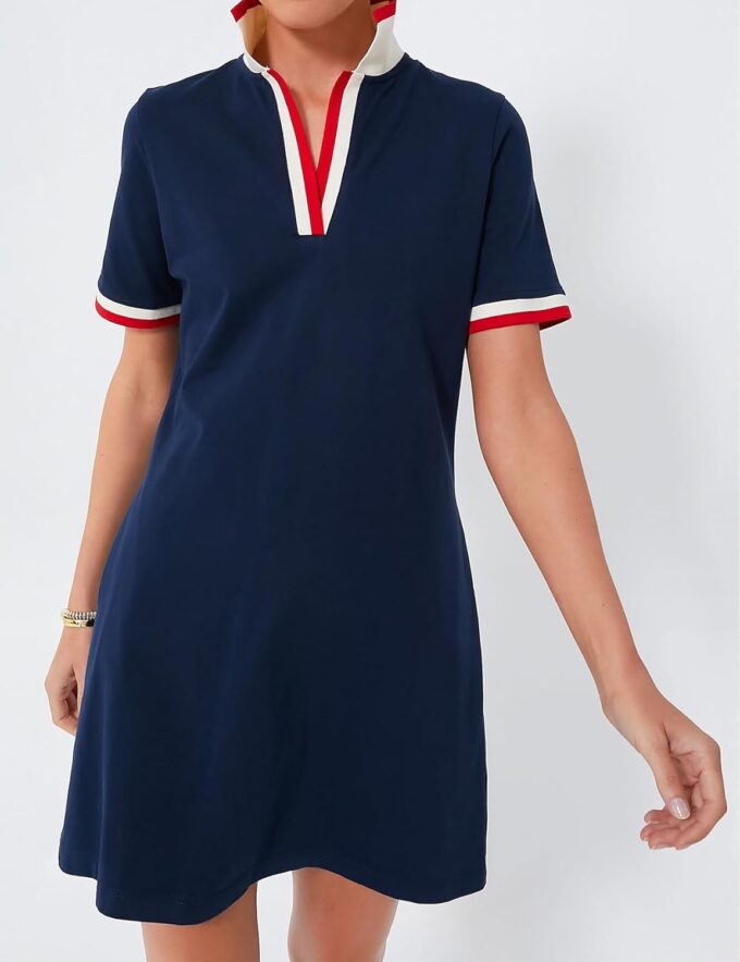 Kissonic Polo Dress for Women V Neck Short Sleeve Flowy Contrast Color Golf Tennis A Line T Shirt Dresses – Bild 6