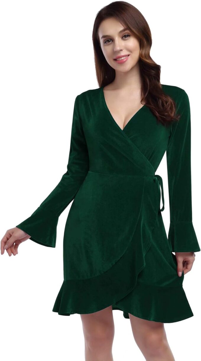 Leadingstar Damen V-Ausschnitt A-Linie Party Casual Kleid