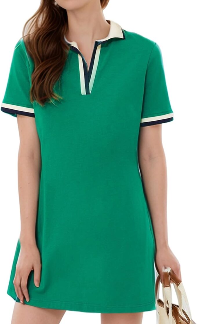 Kissonic Polo Dresses for Women Short Sleeve Tennis Golf Dress V Neck Summer Casual Dress with Pocket