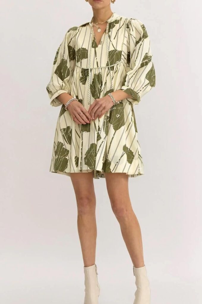 Women Floral Babydoll Mini Dress V Neck 3/4 Puff Sleeves A Line Flowy Swing Summer Sun Dresses – Bild 5