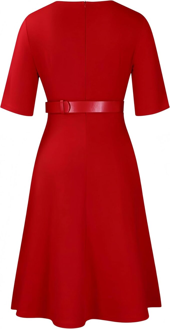 Church Dress for Women 3/4 Sleeve Skirt with Belted Midi Dresses Fit for Office Work and Cocktail Party Outfits – Bild 8