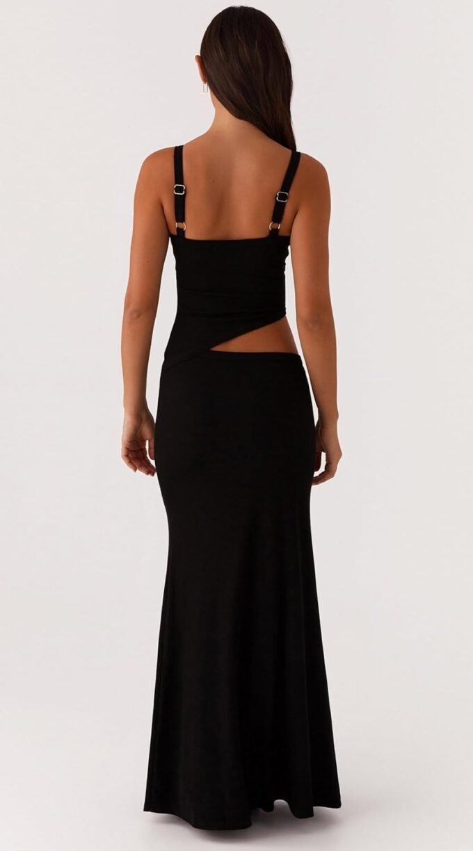 NUFIWI Women Bodycon Spaghetti Strap Cutout Maxi Dress Hollow Sexy Fitted Dresses Sleeveless Stretch Slip Long Dress – Bild 4