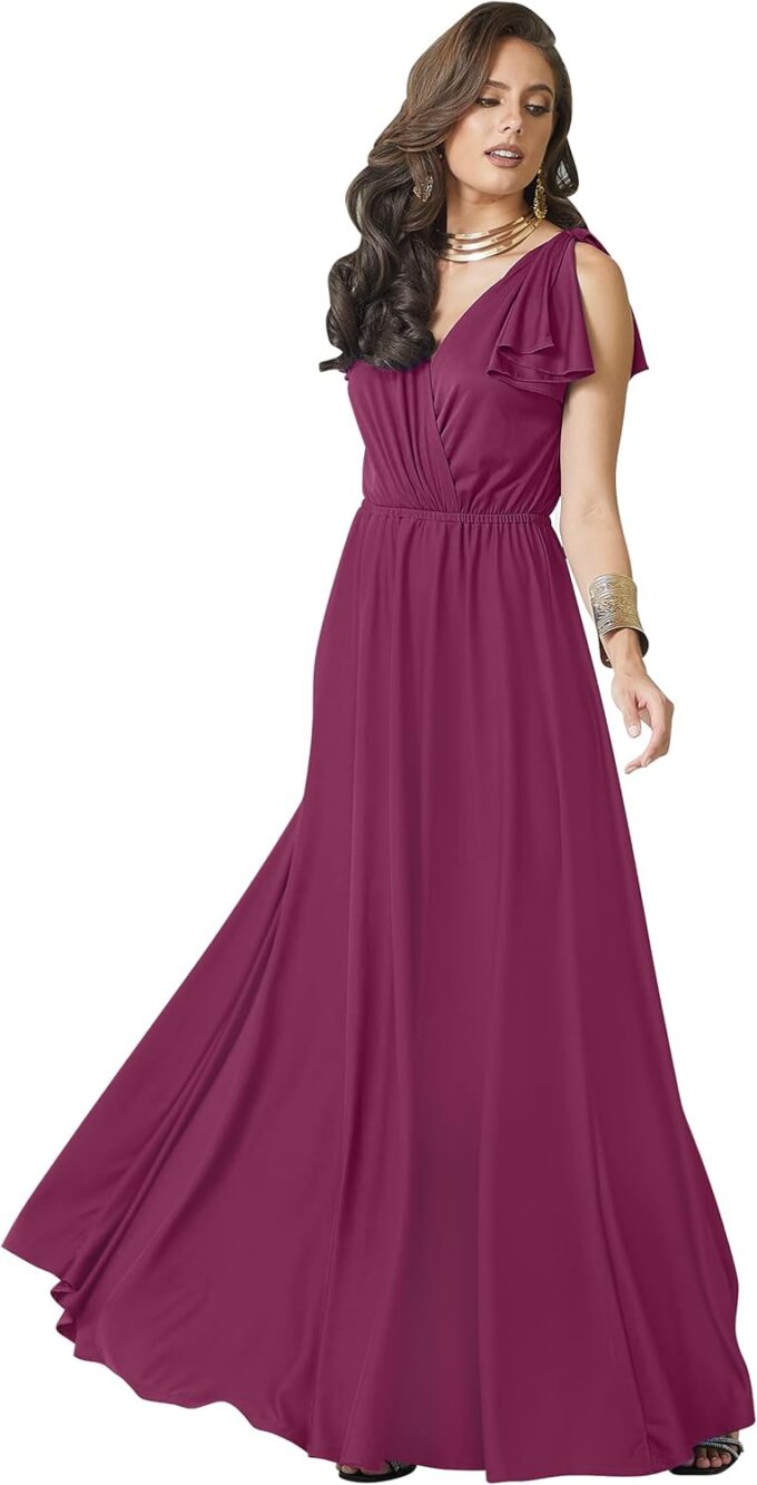 KOH KOH Womens Long V-Neck Ruffle Sleeveless Bridesmaid Prom Gown Maxi Dress