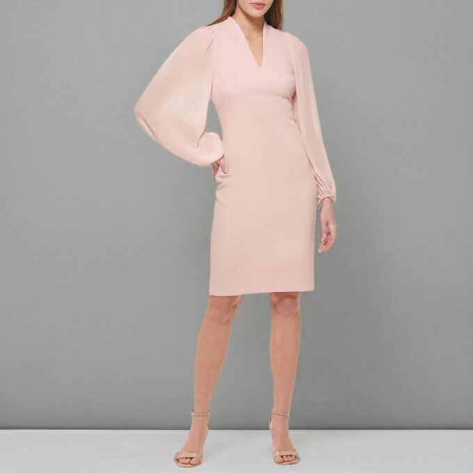 Vince Camuto Women's Chiffon Balloon Sleeve V-Neck Crepe Sheath Mini Dress – Bild 5