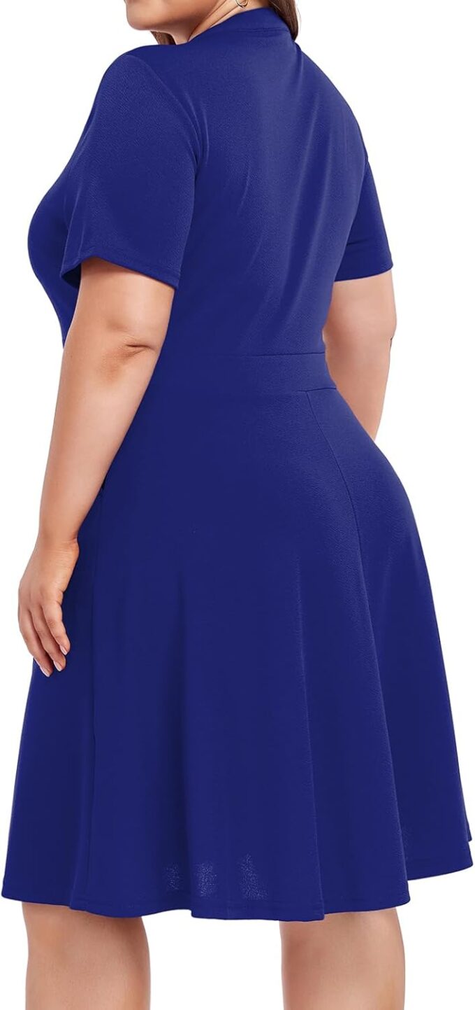 Mokayee Womens Plus Size Dresses Summer V Neck Casual Semi Formal Knee Length Church Wedding Guest Dresses with Pocktes – Bild 6