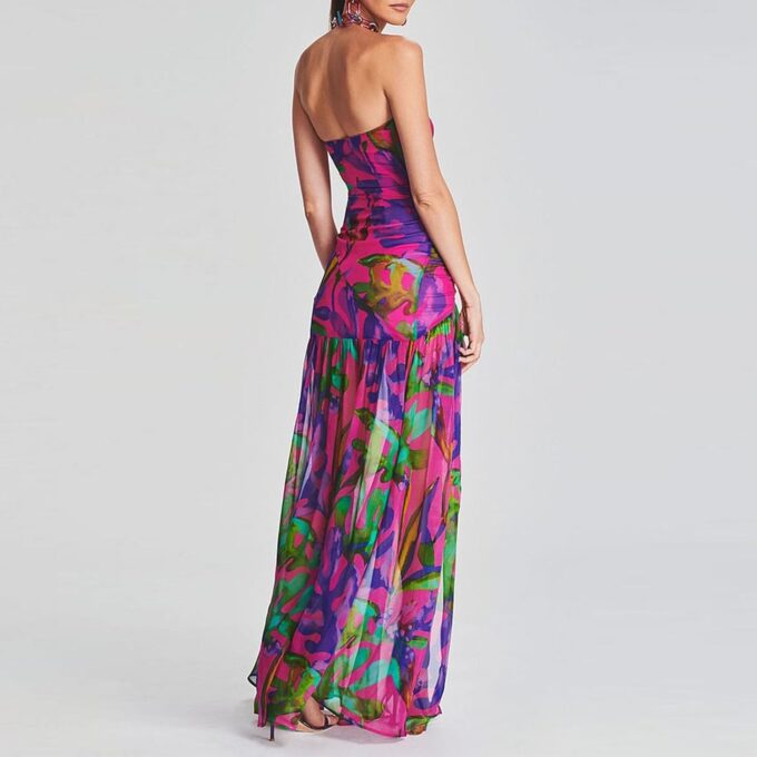 Summer Strapless Dress for Women Sleeveless Backless Side Slit Floral Tube Top Dress Elegant Party Club Long Dresses – Bild 5