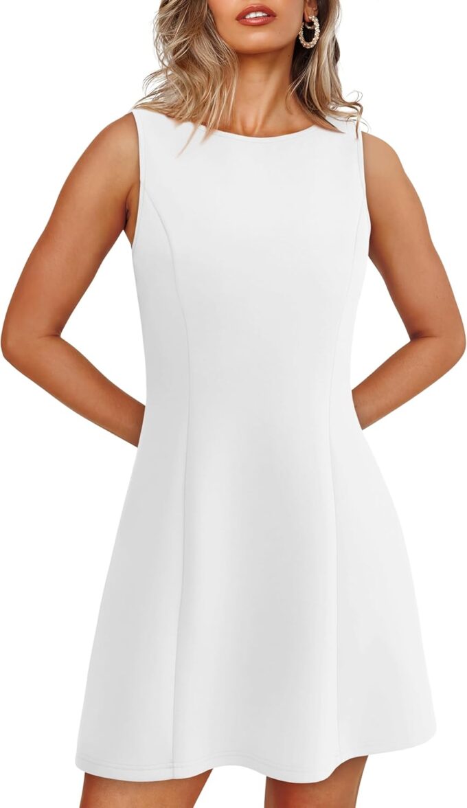 WIHOLL Women's Summer A-Line Sleeveless Boat Neck Mini Dress Club Party Little Short Dresses – Bild 3