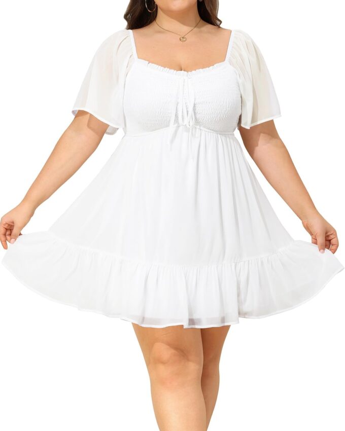 Plus Size Women's Sweetheart Neckline Dress Smocked Short Summer Sundress Chiffon Mini Cute Graduation Dresses – Bild 5