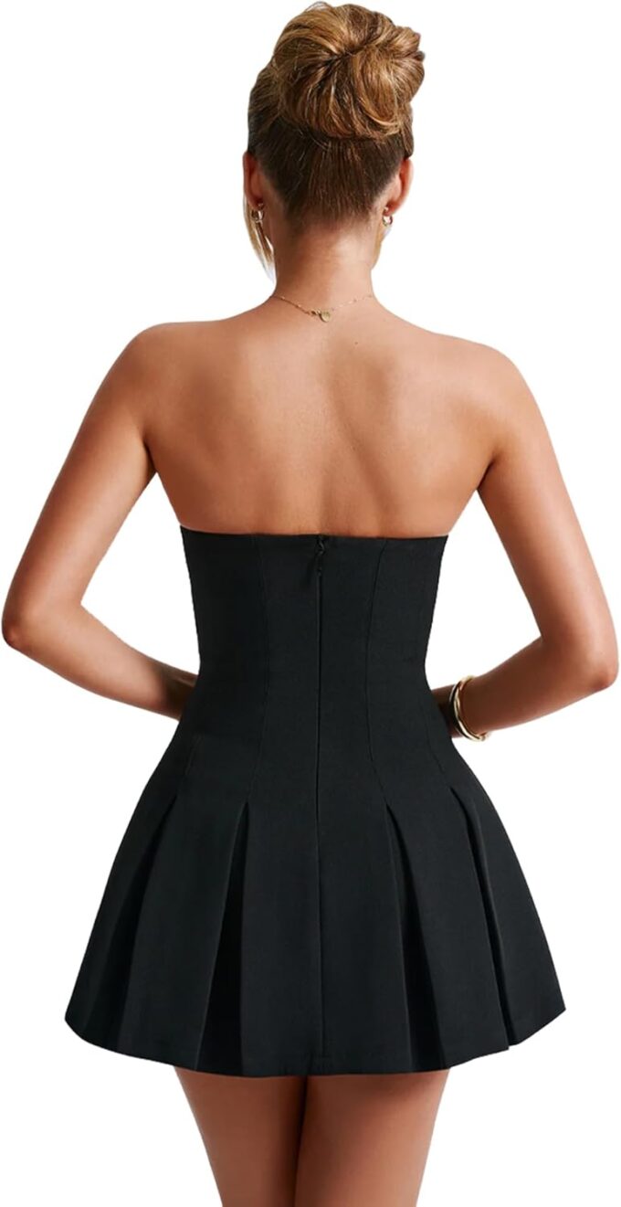 Women's Sexy Strapless Ruched Pleated Tube Mini Dress Y2K Sleeveless A Line Bodycon Short Dress – Bild 5