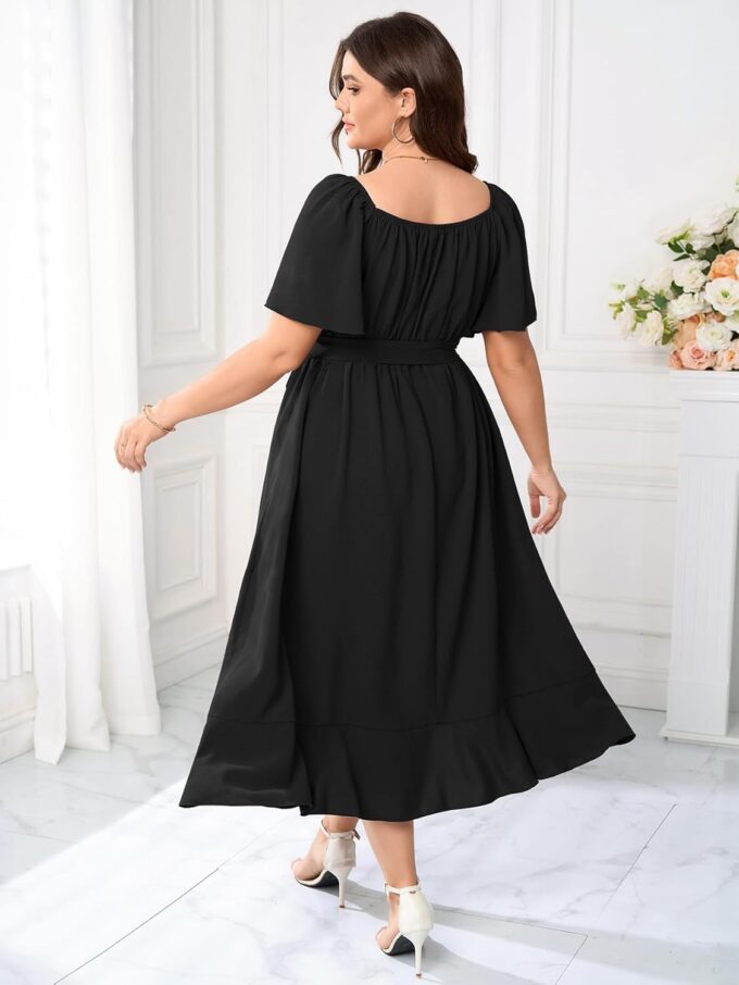 Womens Plus Size Cocktail Midi Dresses Short Sleeve Square Neck Flowy Formal Wedding Guest Dress Off The Shoulder – Bild 2