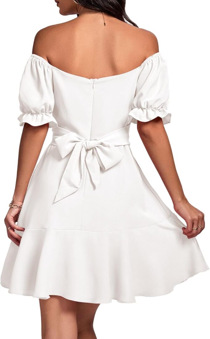 LYANER Women's Square Neck Ruffle Wrap Mini Dress Off Shoulder Flounce Short Sleeve A Line Flowy Dress – Bild 2