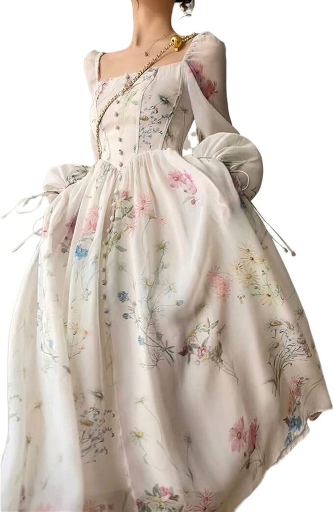 Women's Tea Break French Dresses Printed Thin Fairy Long Dress 2025 New