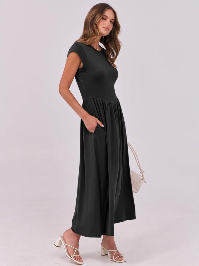 ANRABESS Women Cap Sleeve Maxi Dress Summer Dressy Casual Elegant Fit Flare High Waist Flowy Aline Long Beach Sundress – Bild 4