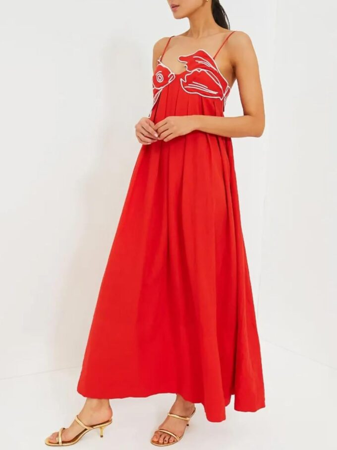 Womens Koi Fish Sleeveless Long Strap Dress High Waist 3D Fish Maxi Cami Dress – Bild 3