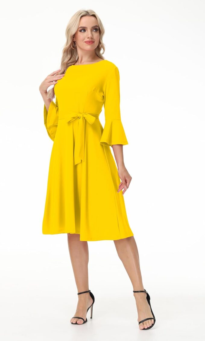 Elegant Cocktail Dresses for Women Wedding Guest Party Evening Prom Formal Church Dress Gowns Crew Neck Bell Sleeve – Bild 4