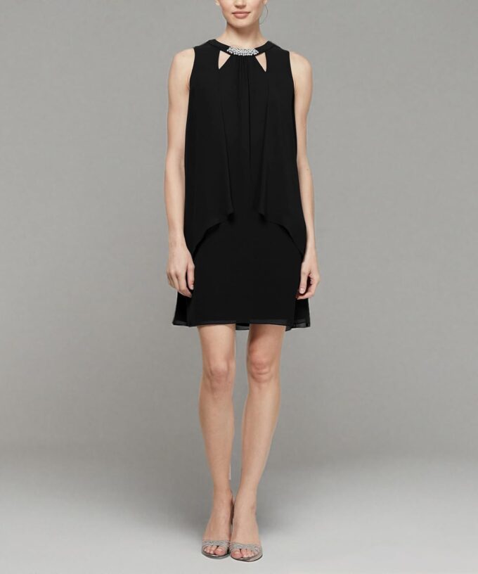 S.L. Fashions Women's Sleeveless Cutout Pearl Neck Dress – Bild 4