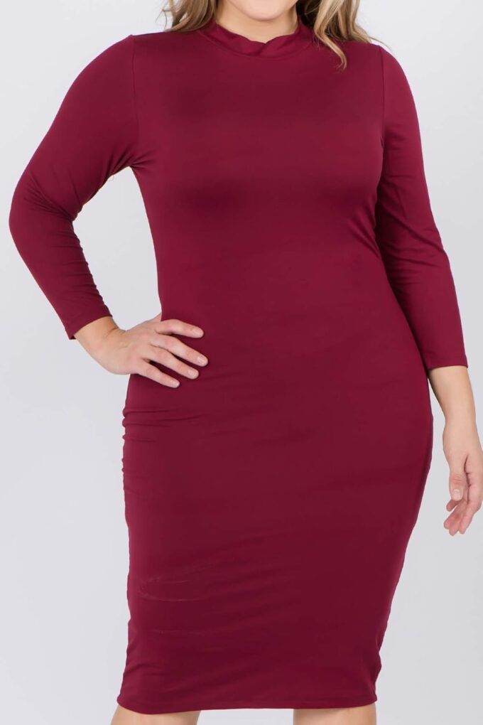 ICONOFLASH Damen 3/4 Ärmel Bodycon Midikleid Rundhals Enganliegendes Kleider mit Übergröße Optionen – Bild 5