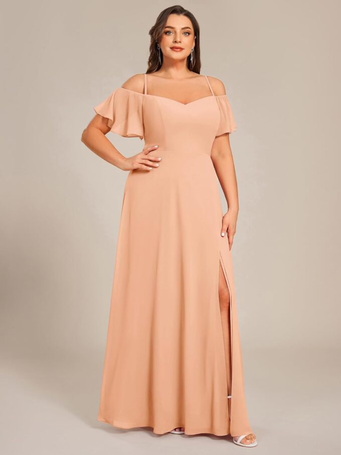 Ever-Pretty Plus Women's Off Shoulder Ruffles Sleeves Side Slit Chiffon Plus Size Bridesmaid Dresses 00237-DA – Bild 4