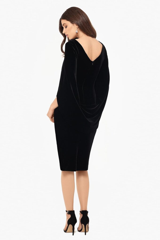 Betsy & Adam Women's Velvet Midi Cowl Neck Drape Back Dress – Bild 2