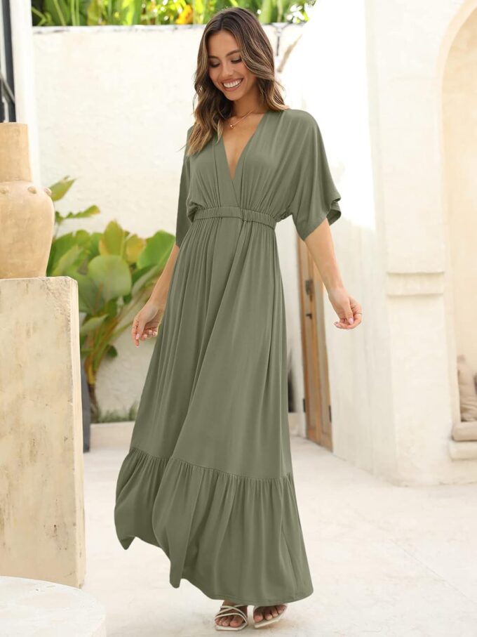 DEEP SELF Women’s Summer V Neck Batwing Short Sleeve Maxi Dress Casual Loose High Waist Flowy Long Beach Dress – Bild 5