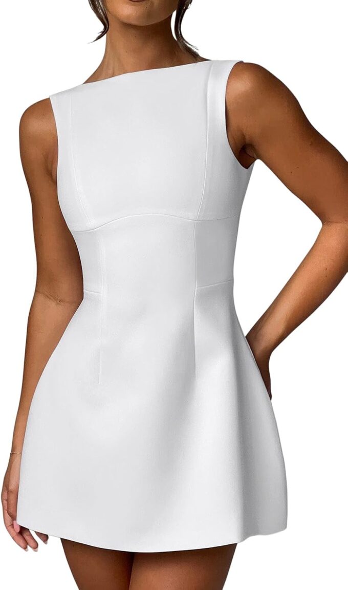 LCNBA Women's Summer Backless Boat Neck Sleeveless Mini Dress Sexy Open Back A-line Graduation Dress – Bild 5