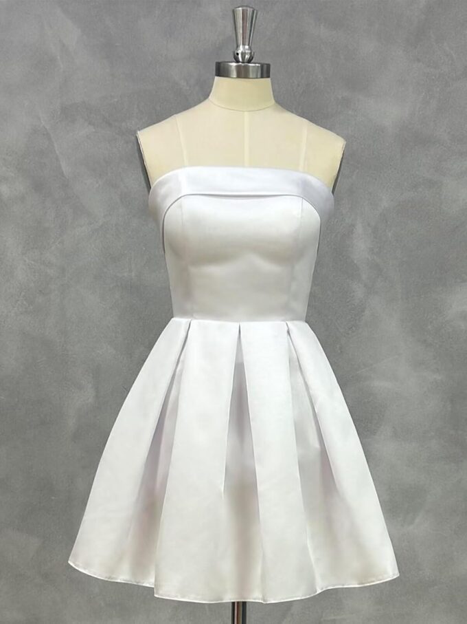 A Line Satin Homecoming Dresses 2025 Prom Dresses Short Strapless Formal Wedding Party Gown with Pockets – Bild 4