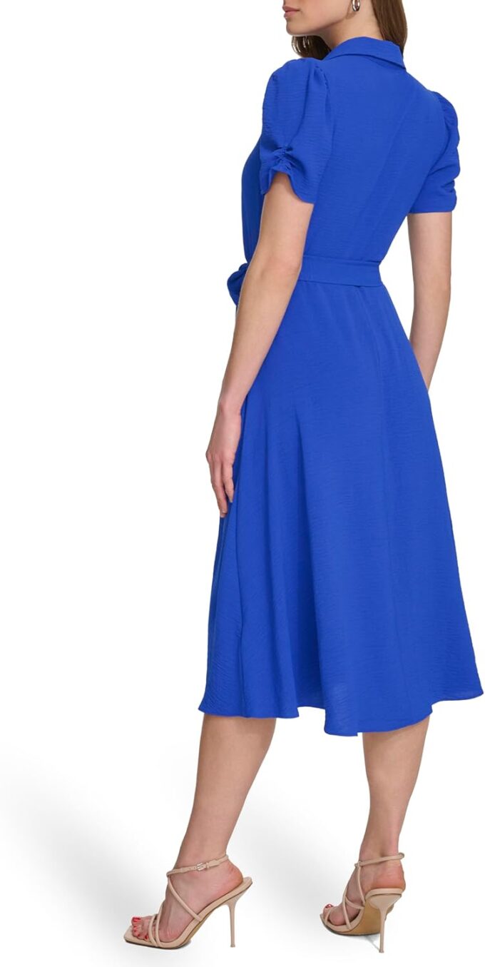 DKNY Women's Short Sleeve Tie Fit & Flare Midi Dress – Bild 3