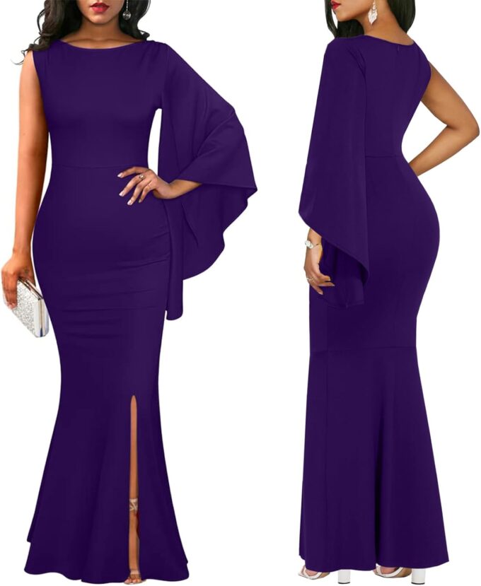 ZonJie Women's Formal Dress Sexy Elegant Short Sleeve Off Shoulder Bodycon Long Evening Party Wedding Guest Dresses – Bild 3
