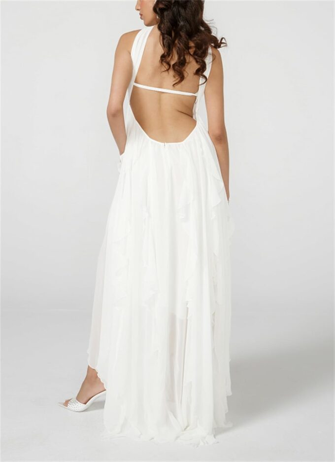 Women Sexy Halter Scarf Maxi Dress Y2k Backless Ruffle Hem Tube Long Summer Dress for Cocktail Party Beach – Bild 6