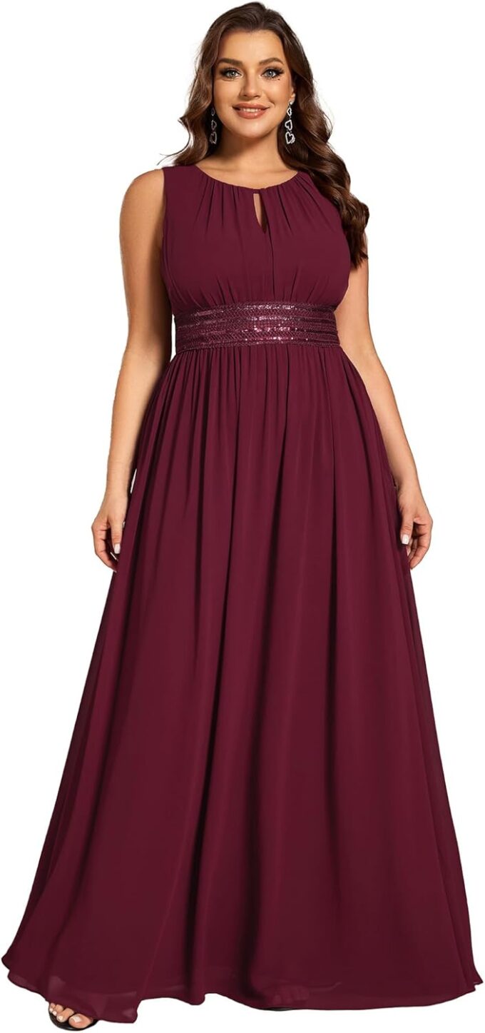 Ever-Pretty Plus Women's Summer Sleeveless Plus Size Formal Gowns Bridesmaid Dresses with Empire Waist Round Neck