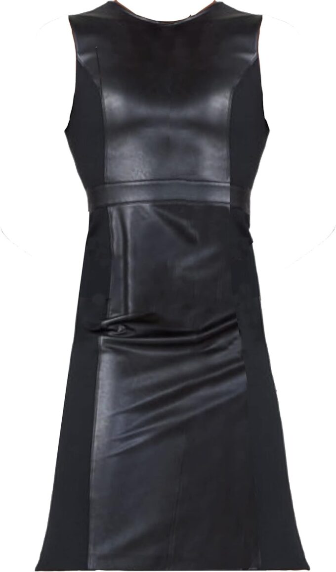 SPANX Women's Black Leather Like Sleeveless Mixed Media Sheath Dress (as1, Alpha, m, Regular, Regular, M)