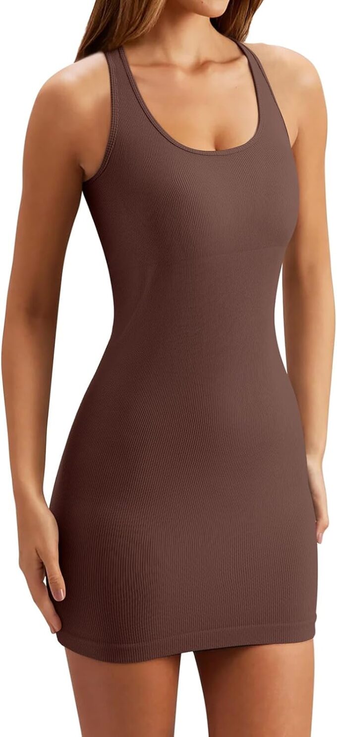 LASLULU Womens Bodycon Mini Dress Backless Built in Bra Casual Cute Sundresses Ribbed Summer Tank Dress – Bild 5