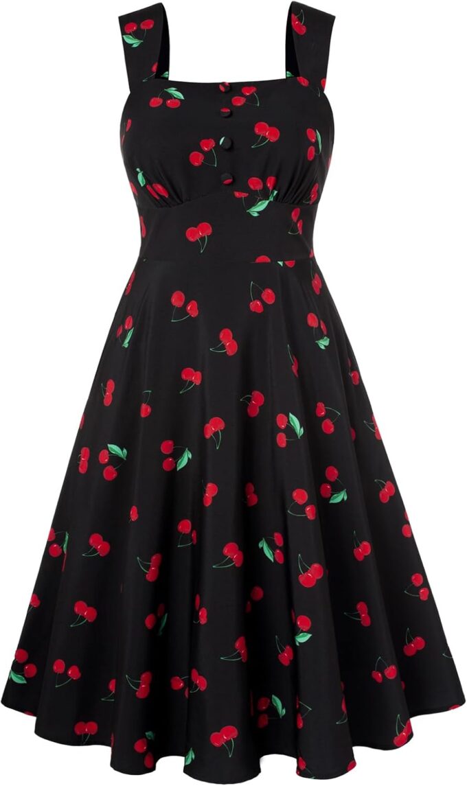 Belle Poque Square Neck Sundress for Women A Line Midi Dress Summer Cocktail Tea Party Dress with Pockets