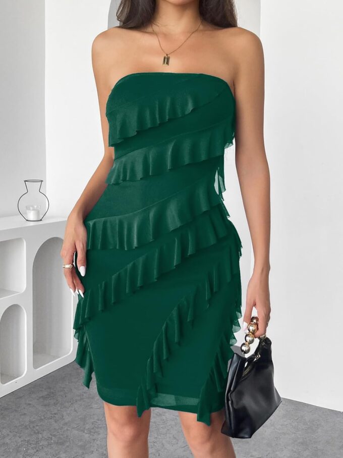 Mokayee Womens Summer Sleeveless Ruffle Strapless Bodycon Tube Top Birthday Homecoming Mini Dresses – Bild 4