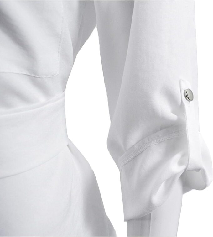 LYANER Damen-Minikleid mit Kragen, V-Ausschnitt, Gürtel, hoch und niedrig, Rollkragen, halbe Ärmel, Tasche vorne, Büro-Minikleid – Bild 5