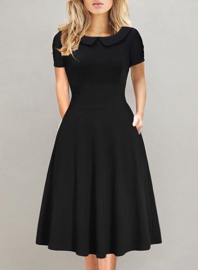 Women's Elegant Vintage Dresses Knee Length Casual Floral Print Work Party Peter Pan Collar A-Line Dress with Pockets 978 – Bild 5