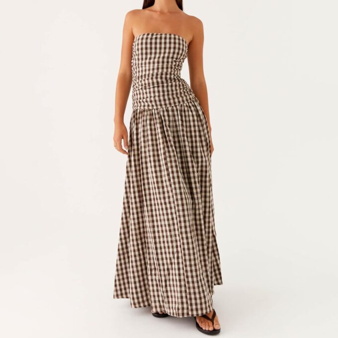 Women Floral Tube Maxi Dress Strapless Pleated A-line Y2k Going Out Long Dress for Cocktail Party Evening – Bild 2