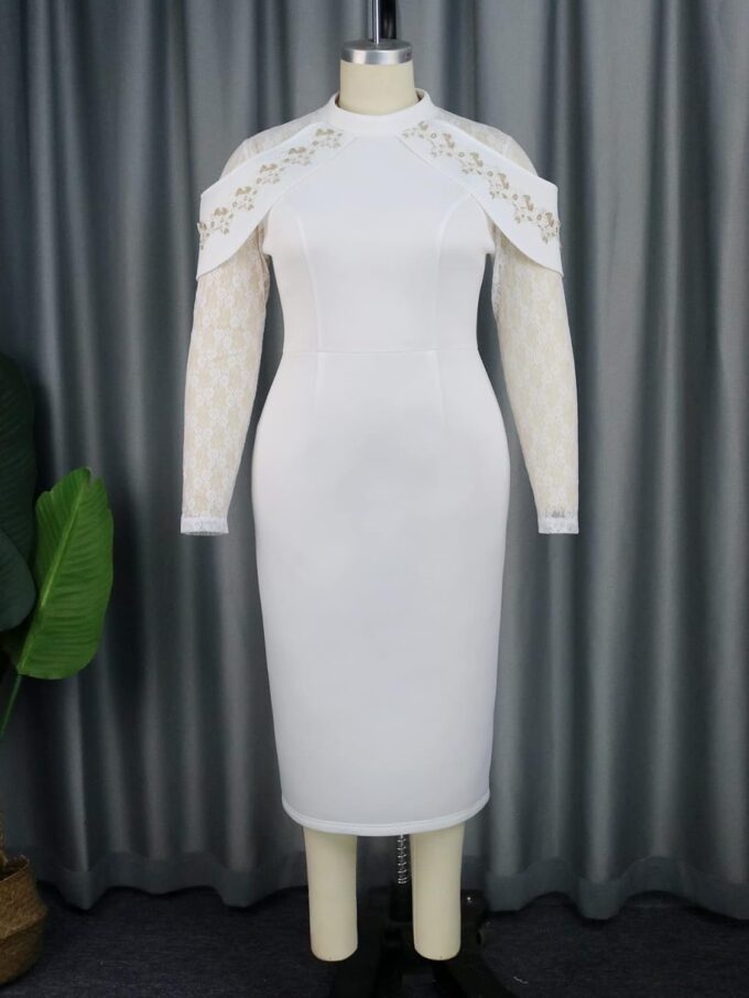 ONTINVA Sexy Elegant Plus Size Turtleneck Lace Long Sleeve Women Bodycon Midi Dress Party Evening Dresses – Bild 3
