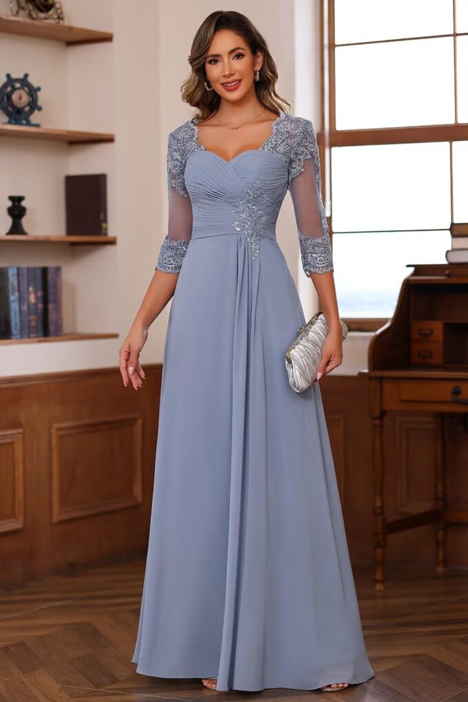 Lace Appliquess Chiffon Mother of The Bride Dress Long Sweetheart Mother of Groom Dress for Women – Bild 4