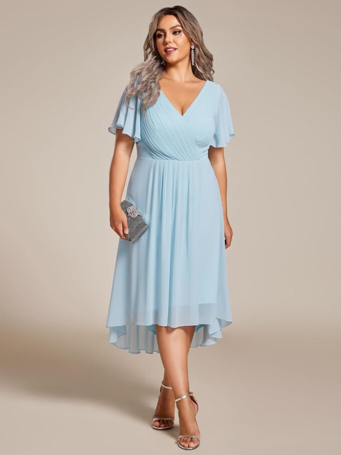 Ever-Pretty A Line V Neck Chiffon Short Sleeves High Low Knee Length Plus Size Wedding Guest Dresses for Curvy Women 01923-DA – Bild 4