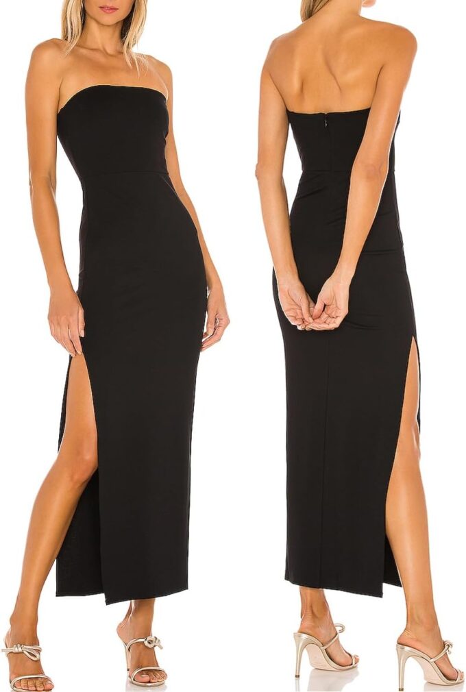 JLCNCUE Women's Strapless Maxi Dress Side Slit Tube Top Bodycon Dresses Sleeveless Off Shoulder Backless Cocktail Dress 295