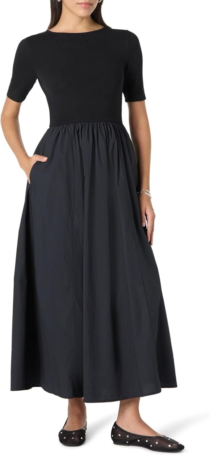The Drop Women's Barrett Short Sleeve Mixed Media Dress