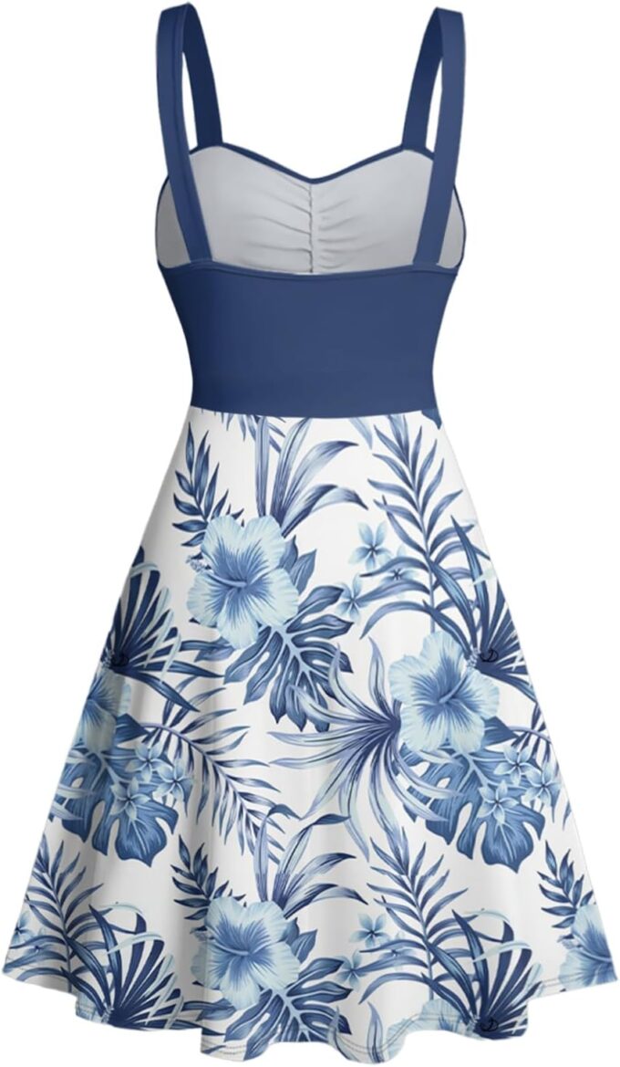 DRESSFO Matchable Couples' Hawaiian Outfit Floral Print Men's Shirt Or Women's Belted Mini Dress – Bild 3