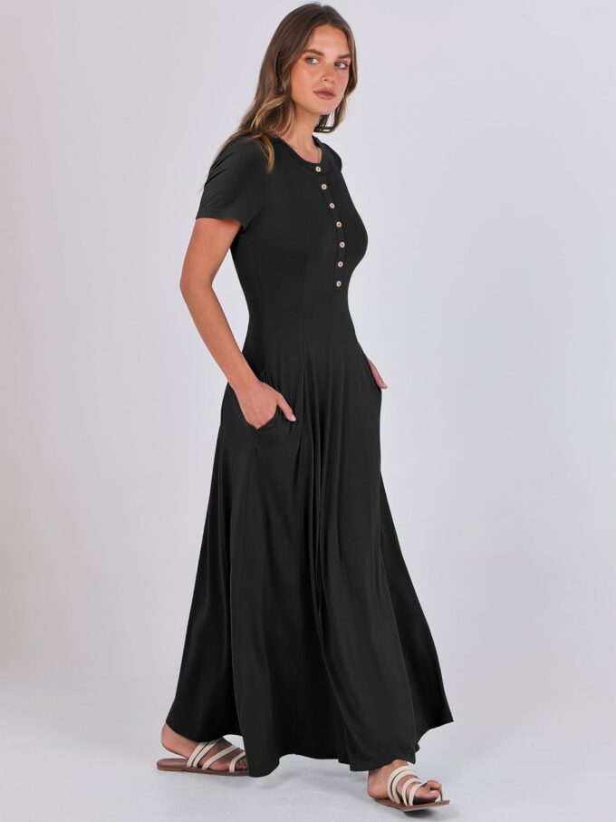 ANRABESS Women Summer Maxi Dress 2025 Casual Short Sleeve Button Fit & Flare A-Line Flowy Spring Long Dresses with Pockets – Bild 3