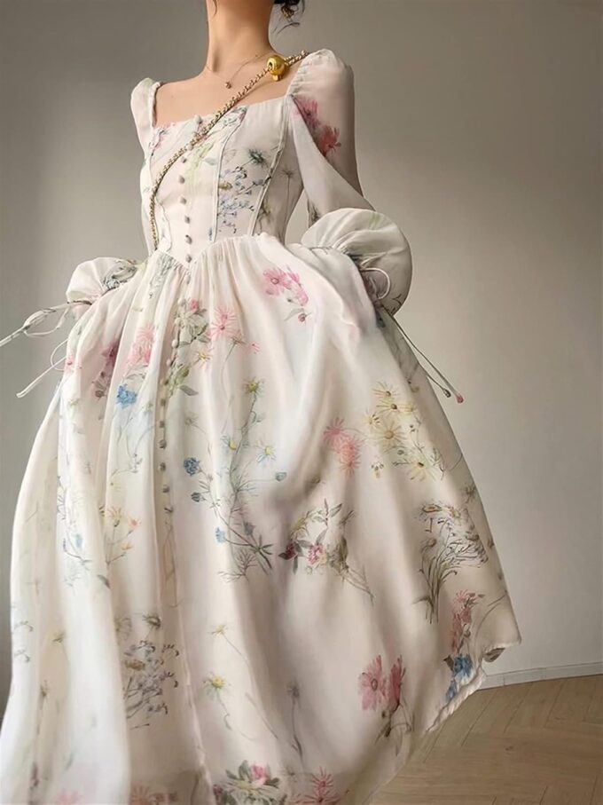 Women's Tea Break French Dresses Printed Thin Fairy Long Dress 2025 New – Bild 3